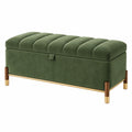 Ławka ze schowkiem 110 x 45 x 50 cm zielona tapicerowana w stylu glamour