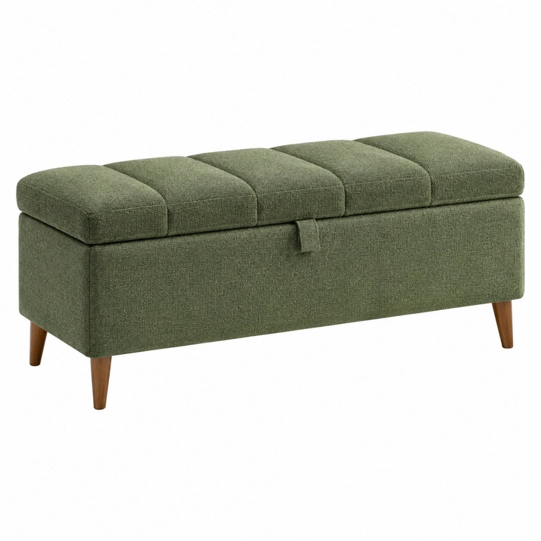 Ławka ze schowkiem 110 x 45 x 45 cm zielona z tkaniny tapicerskiej - pikowane siedzisko w stylu retro