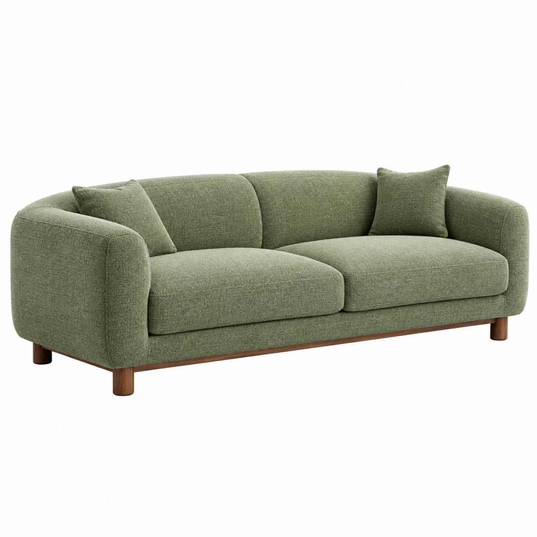 Sofa trzyosobowa 220 x 95 x 80 cm z tkaniny zielona - zaokrąglona forma do salonu