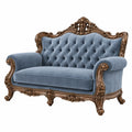 Sofa dwuosobowa 170 x 90 x 120 cm z aksamitną tapicerką niebieska w stylu barokowym