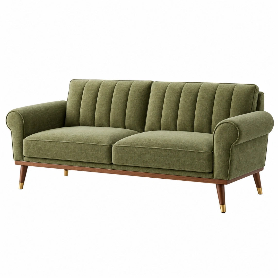Sofa dwuosobowa 170 x 85 x 88 cm z zieloną tapicerką tekstylną w stylu retro