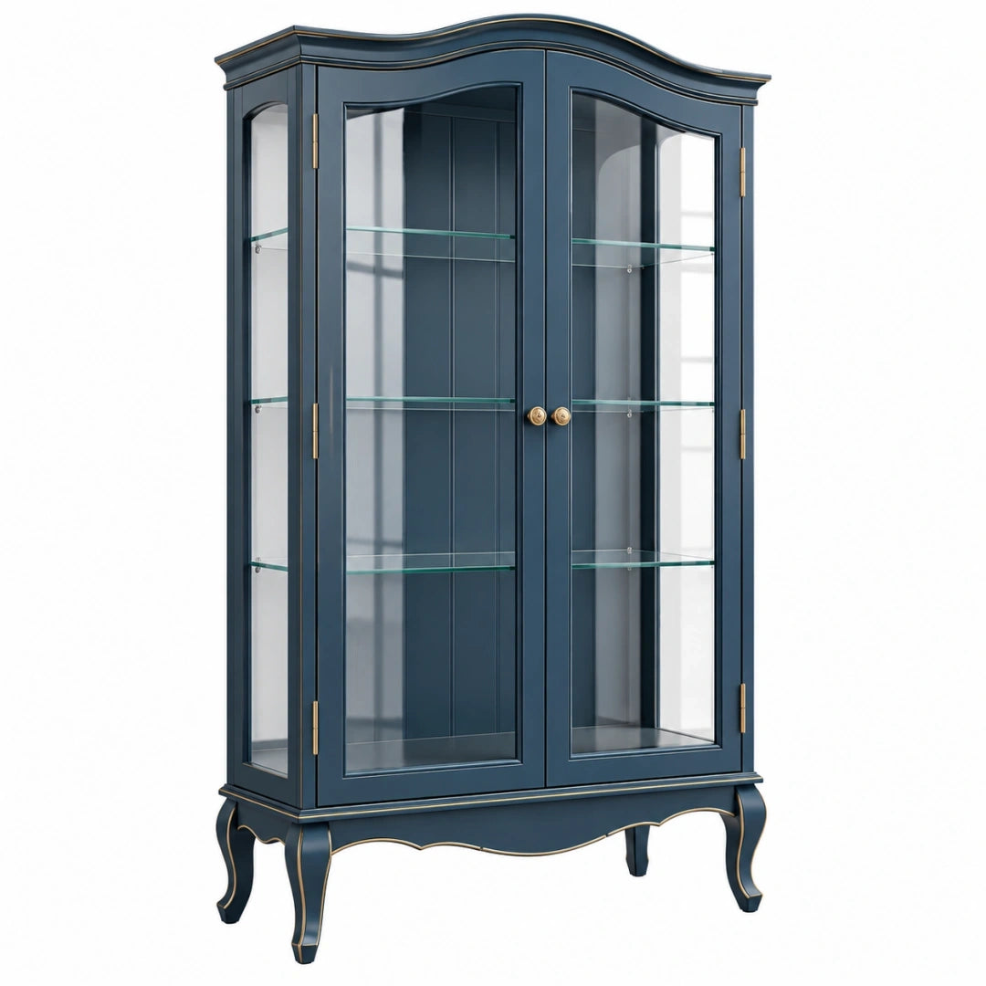 Witryna 100 x 45 x 190 cm granatowa drewniana ze szkłem w stylu klasycznym
